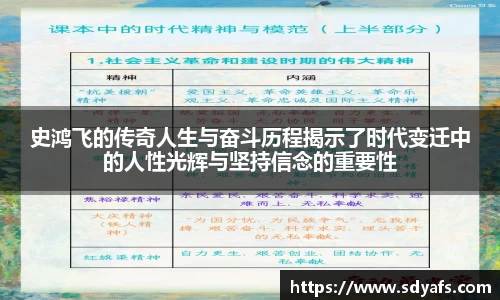 史鸿飞的传奇人生与奋斗历程揭示了时代变迁中的人性光辉与坚持信念的重要性